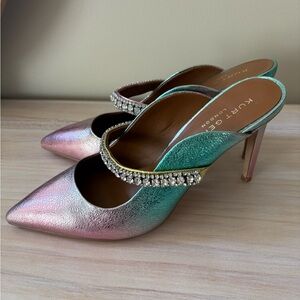 Kurt Geiger London Duke Pointed Toe Mule Heels Metallic Ombré Size 10